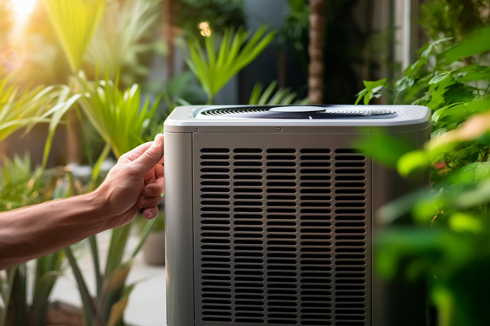 HVAC technician inspecting an air conditioning system in Berkeley County, SC.